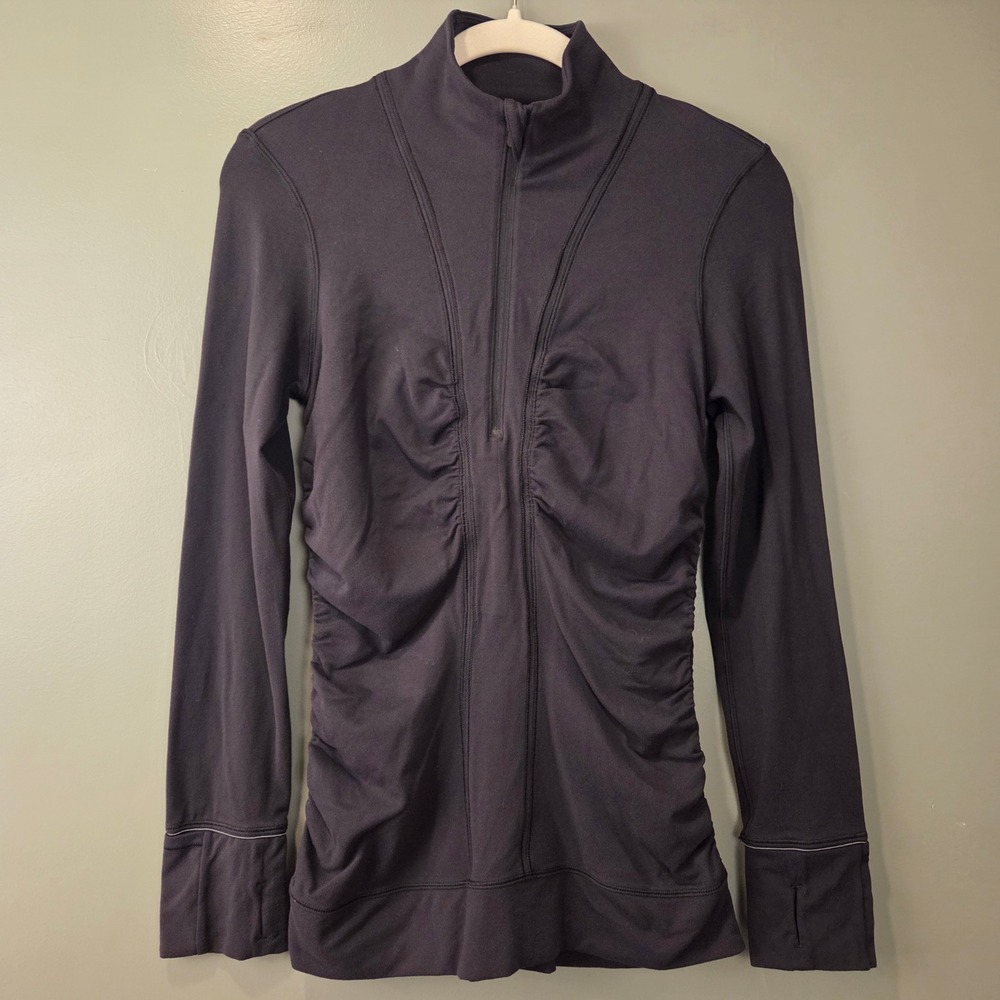 Lululemon Women's Cypress Kiss 1/2 Zip Pullover Top Ruched Sides Black Size 6